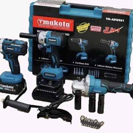 Kit 3 in 1 Trapano Avvitatore + Avvitatore a Impulsi + Smerigliatrice a Batteria1
