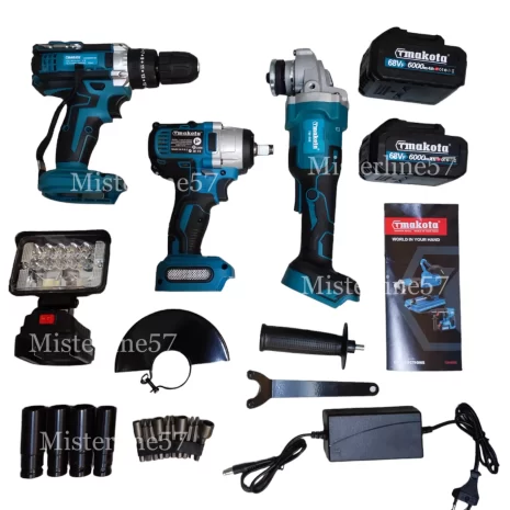 Kit 4 in 1 Trapano Smerigliatrice Angola Flex Avvitatore Impulsi Lampada 3 in 1